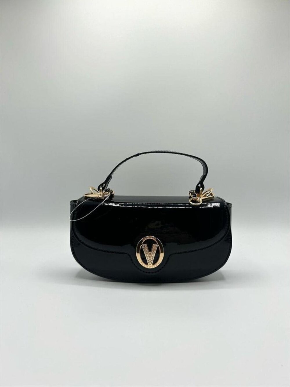 Valentino Orlandi Black Patent Leather Bag Gold Chain Purse NWT